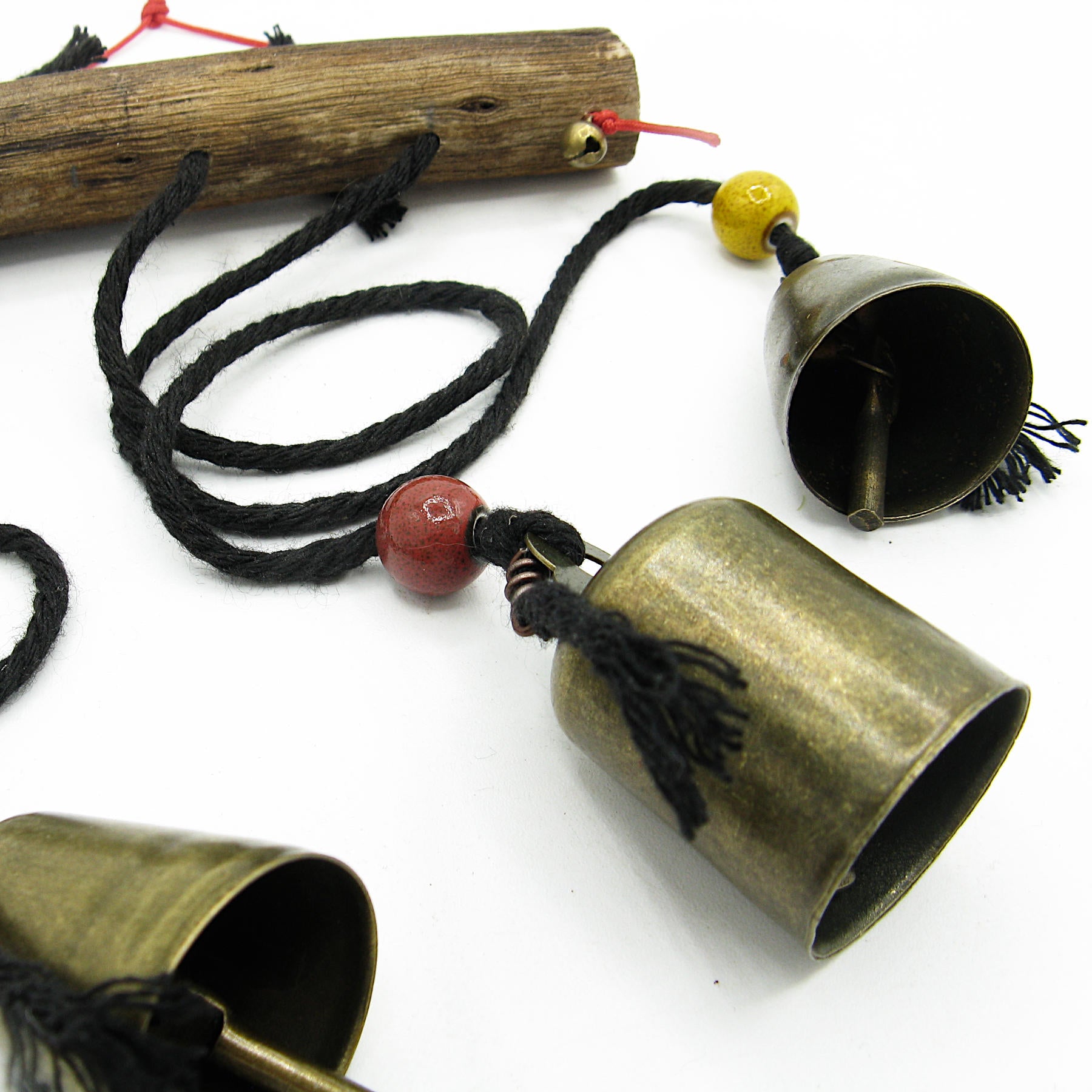 Three Witch's Bells On Long Black Cords Hang from Branch Handcrafted