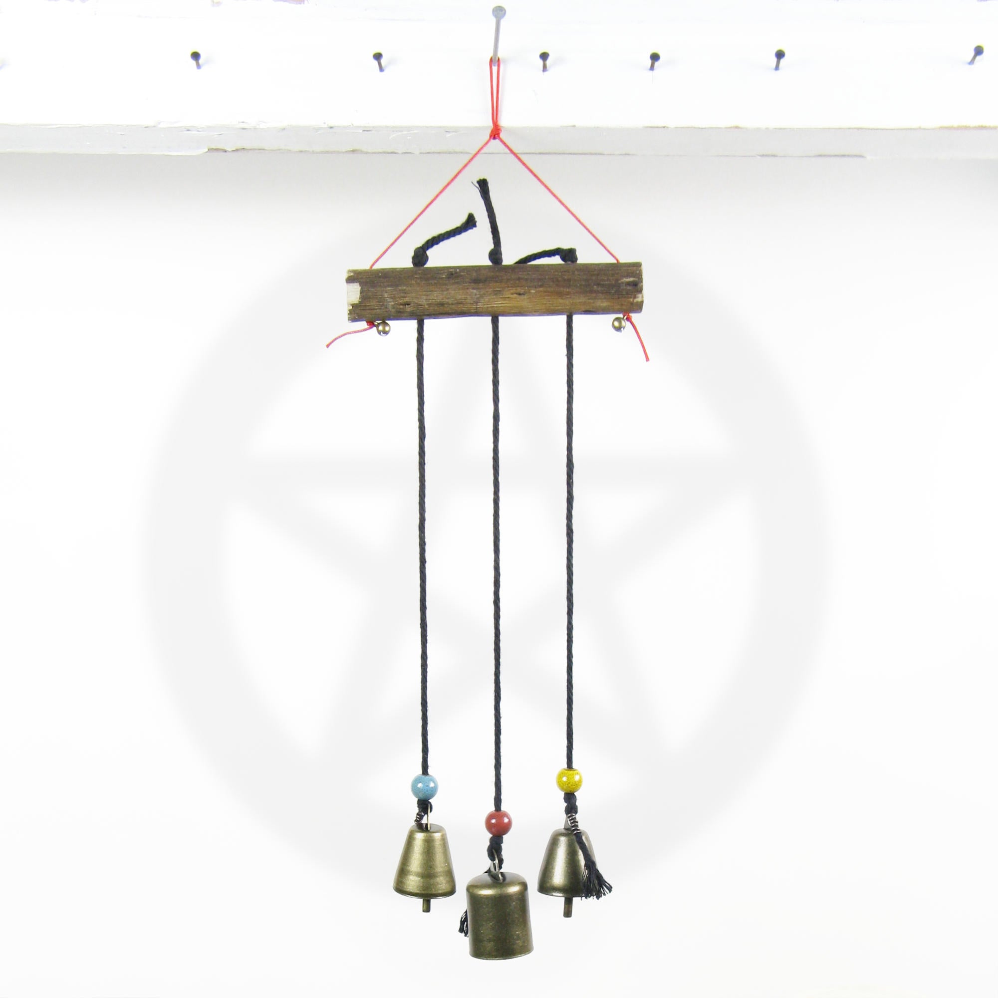 Three Witch's Bells On Long Black Cords Hang from Branch Handcrafted