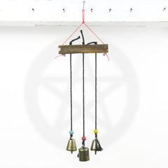 Three Witch's Bells On Long Black Cords Hang from Branch Handcrafted