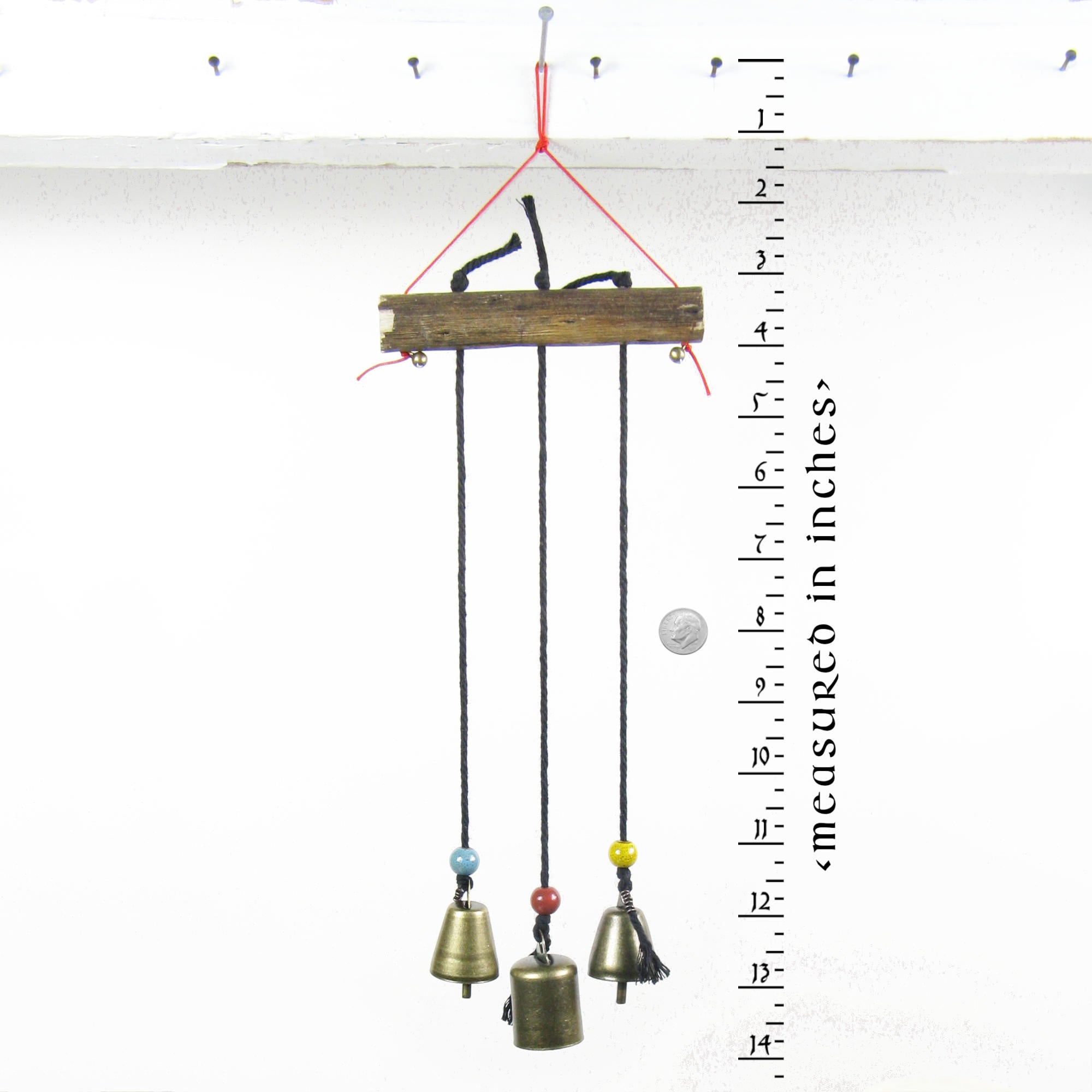 Three Witch's Bells On Long Black Cords Hang from Branch Handcrafted