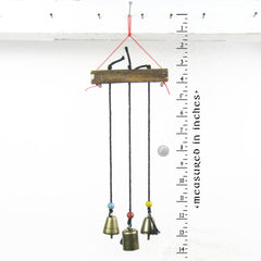 Three Witch's Bells On Long Black Cords Hang from Branch Handcrafted