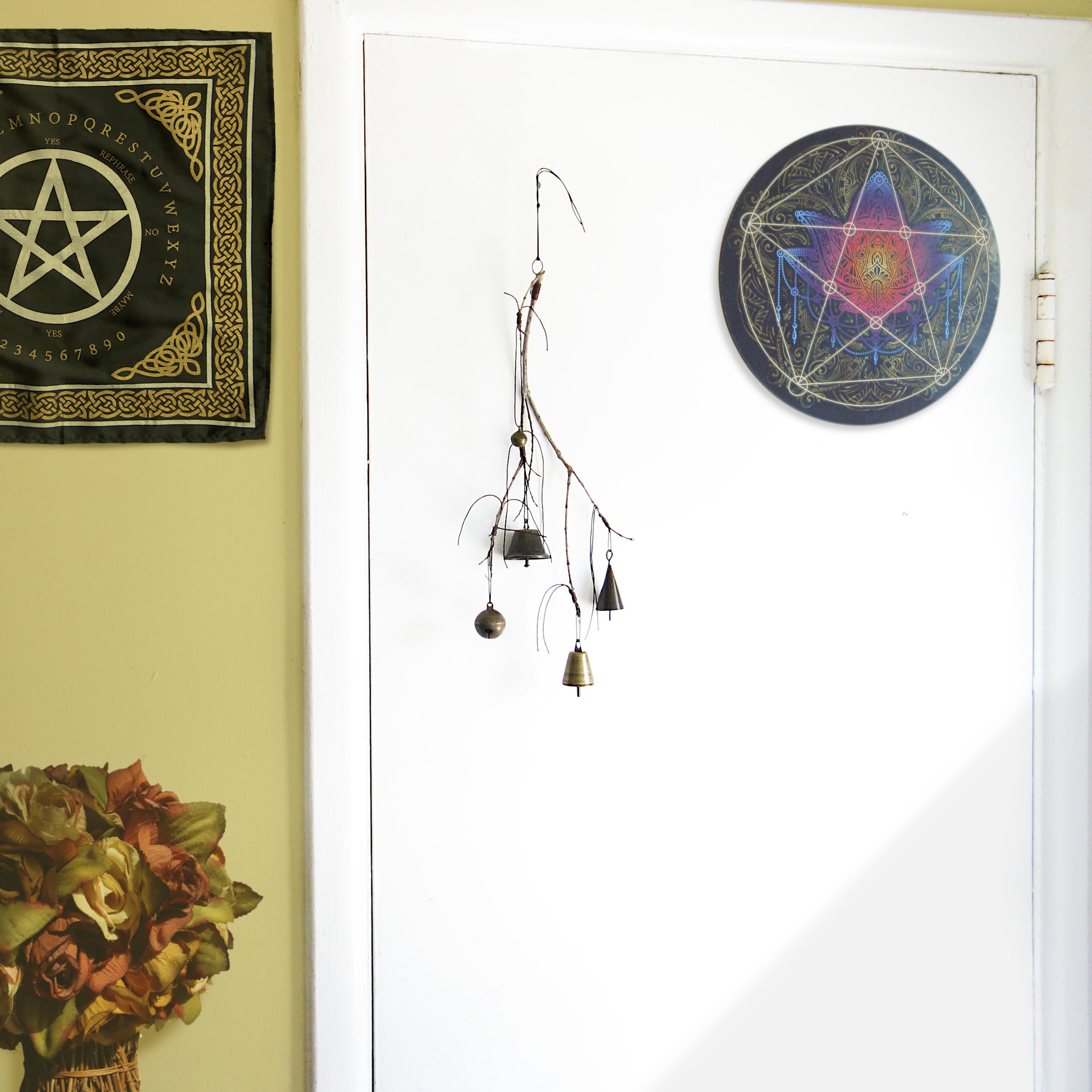 Witch's Bell with Willowy Branch and 5 Different Bells Handcrafted