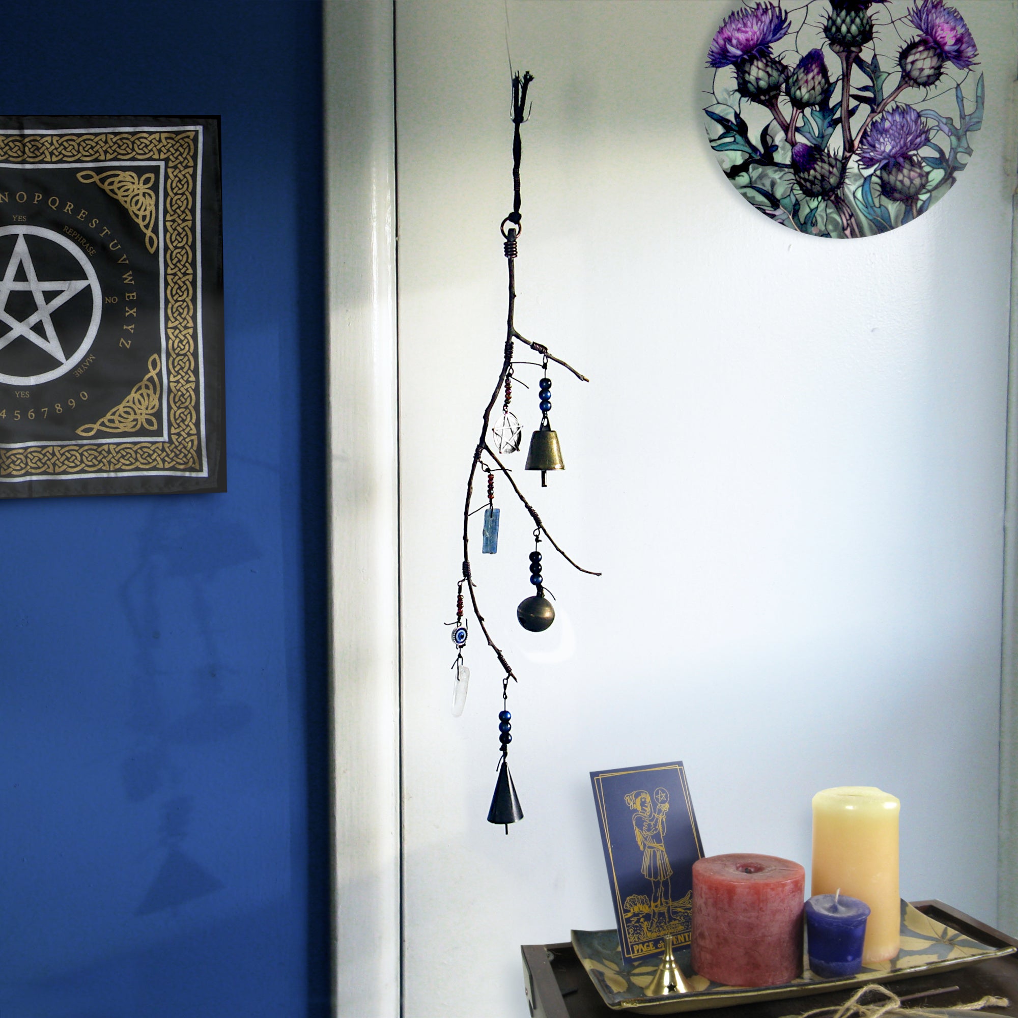 Witch's Bell Branch Pentagram Evil Eye Quartz Kyanite Healing Handcrafted