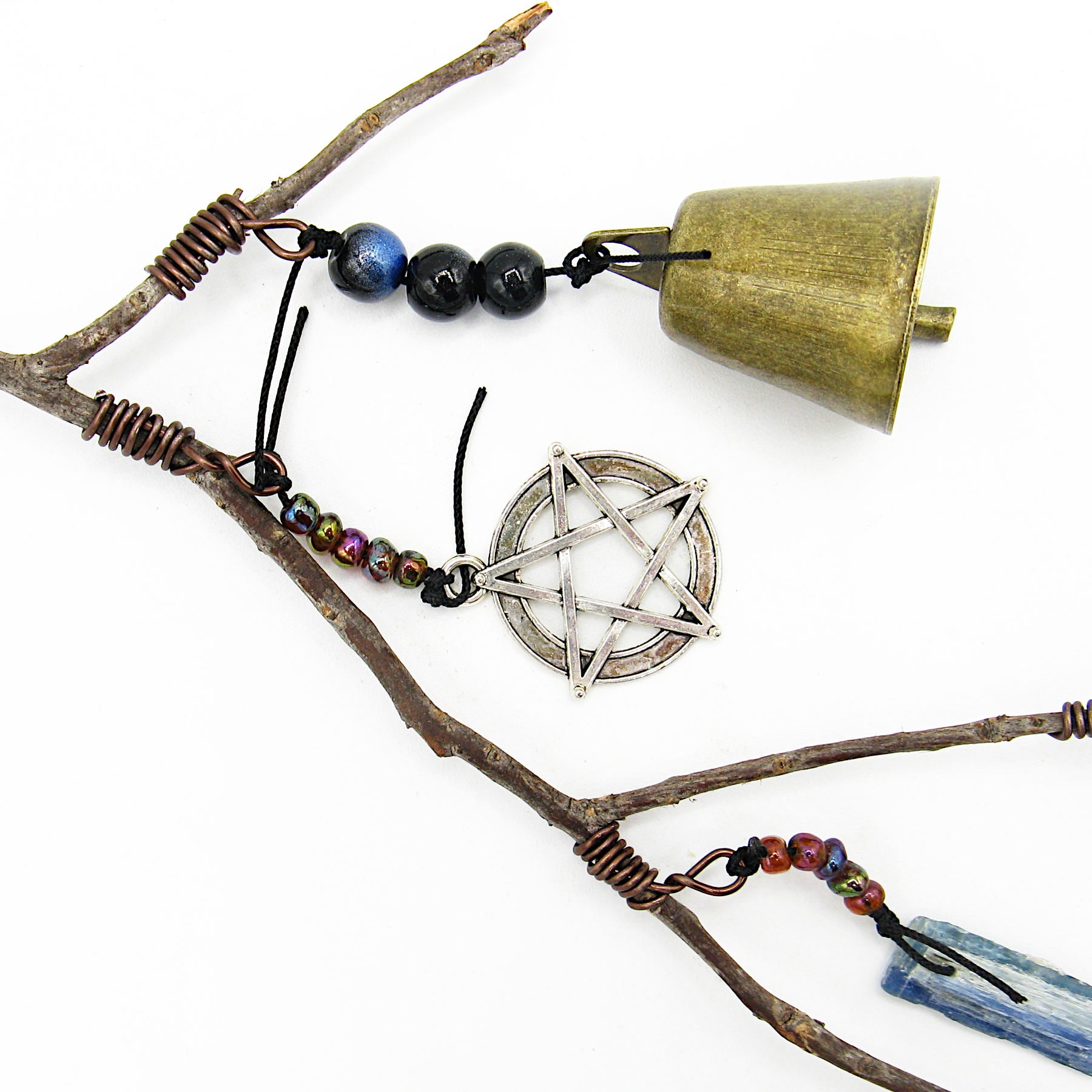 Witch's Bell Branch Pentagram Evil Eye Quartz Kyanite Healing Handcrafted