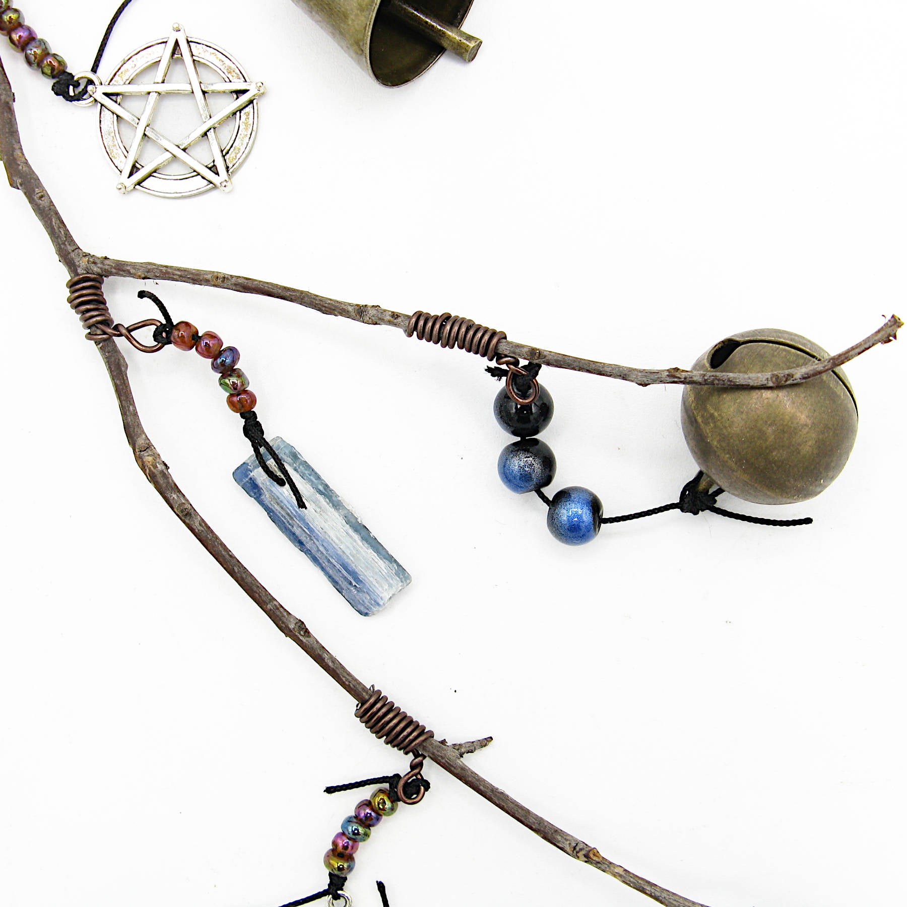 Witch's Bell Branch Pentagram Evil Eye Quartz Kyanite Healing Handcrafted