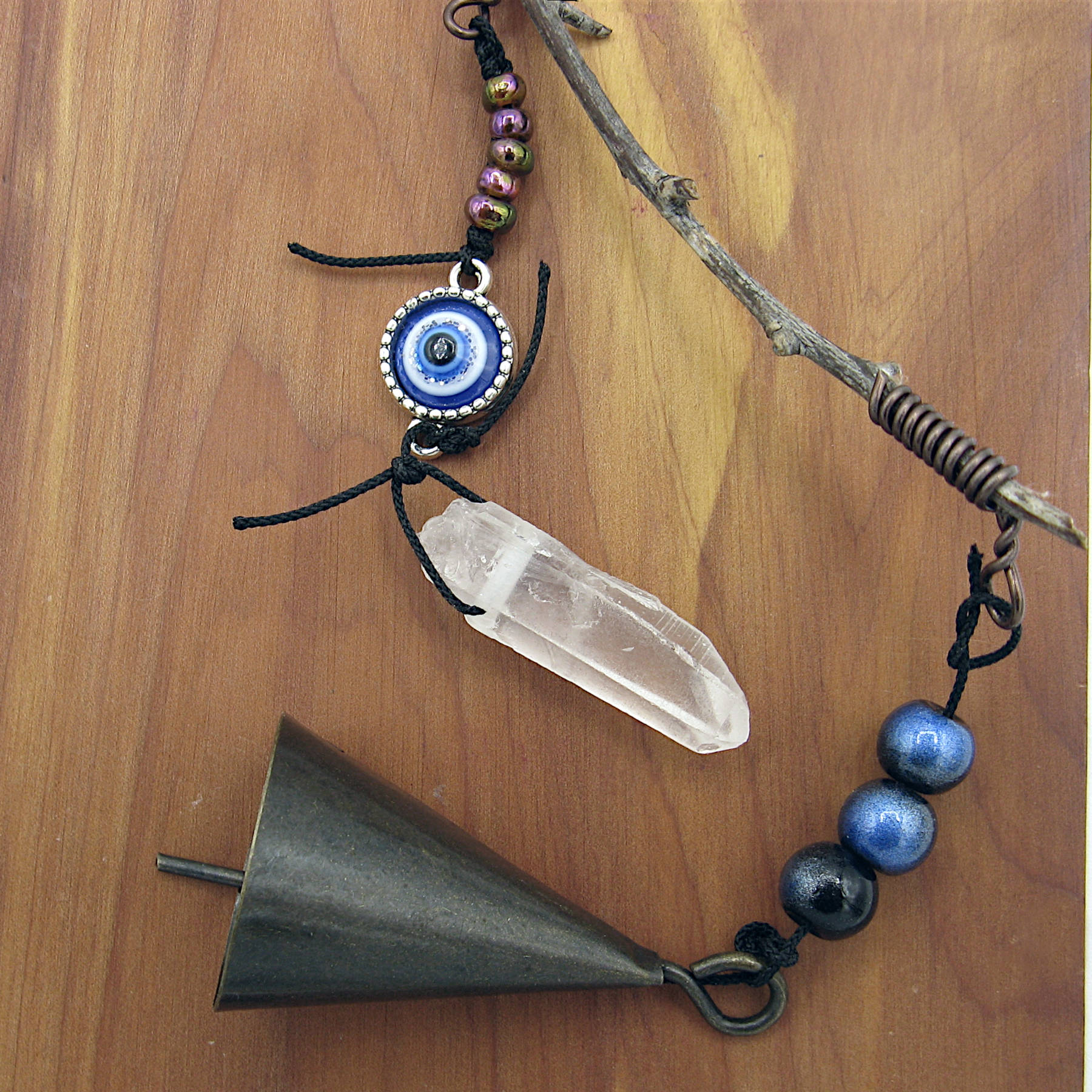 Witch's Bell Branch Pentagram Evil Eye Quartz Kyanite Healing Handcrafted