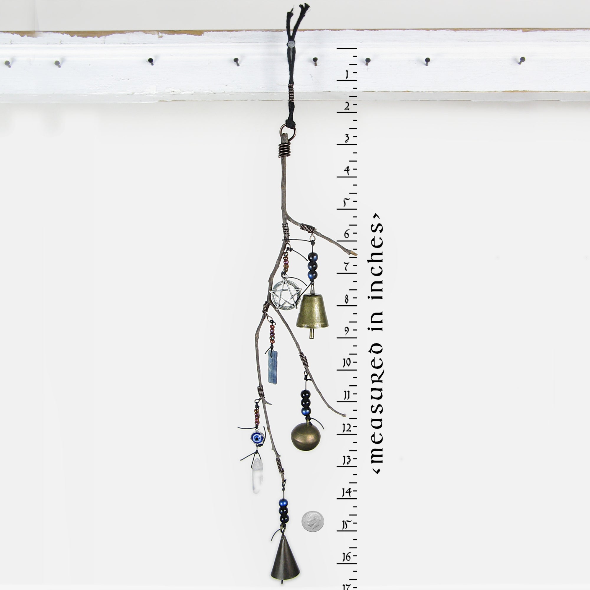 Witch's Bell Branch Pentagram Evil Eye Quartz Kyanite Healing Handcrafted