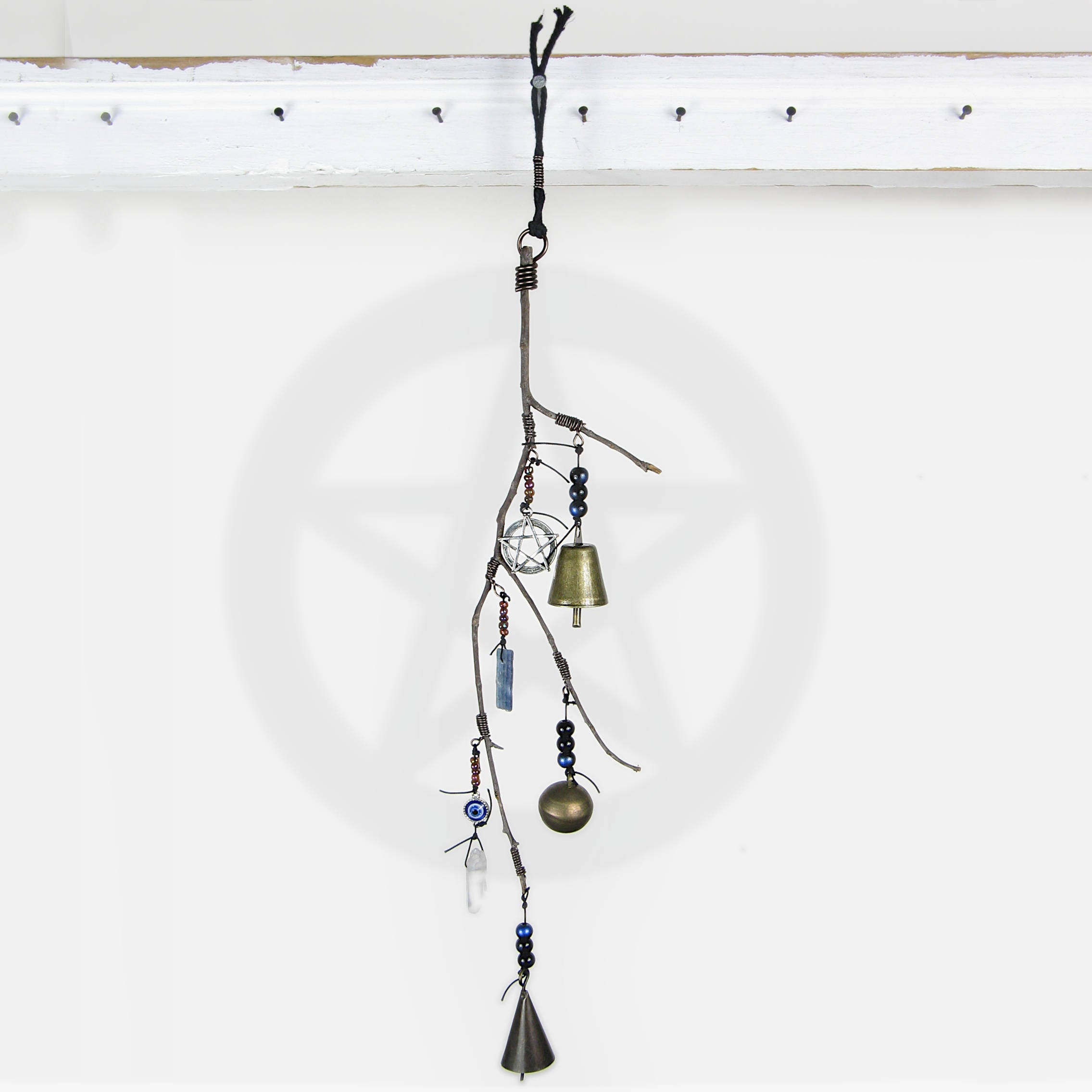 Witch's Bell Branch Pentagram Evil Eye Quartz Kyanite Healing Handcrafted