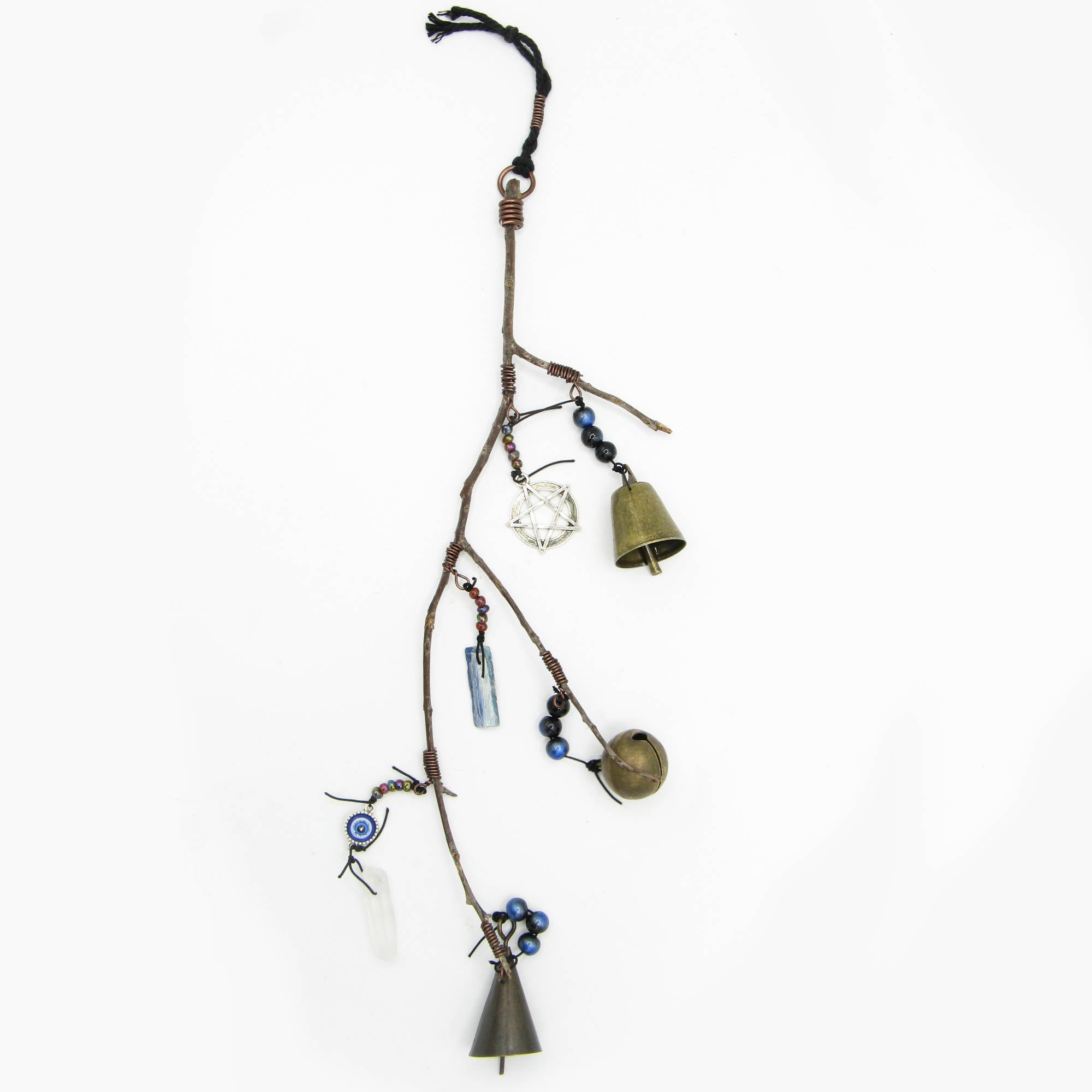 Witch's Bell Branch Pentagram Evil Eye Quartz Kyanite Healing Handcrafted