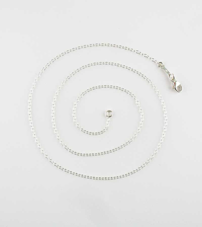 Thin lightweight 1.3 mm Simple Cable Chain Custom Length up to extra long 44 inches lobster claw clasp, Unplated Sterling Silver, top view