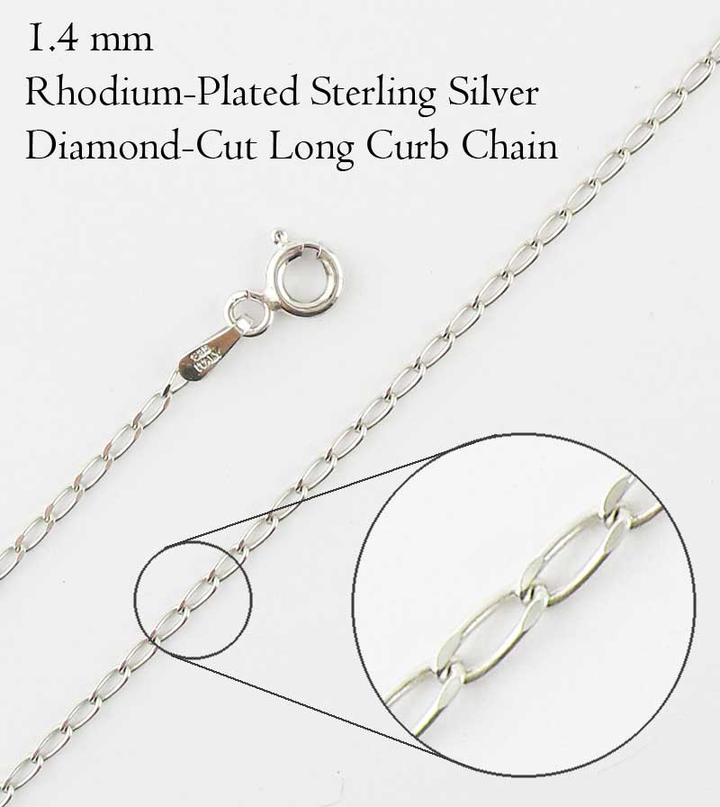 1.4 mm Rhodium-Plated Sterling Silver Long Curb Chain