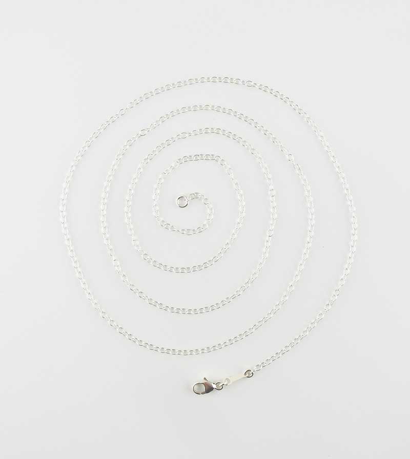1.6 mm Simple Cable Chain, Custom length up to extra long 44 inches w/ lobster claw clasp, Unplated Sterling Silver, top view