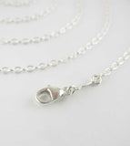 1.6 mm Simple Cable Chain, Custom length up to extra long 44 inches w/ lobster claw clasp, Unplated Sterling Silver, closeup 1