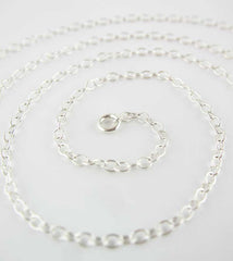 1.6 mm Simple Cable Chain, Custom length up to extra long 44 inches w/ lobster claw clasp, Unplated Sterling Silver, closeup 2