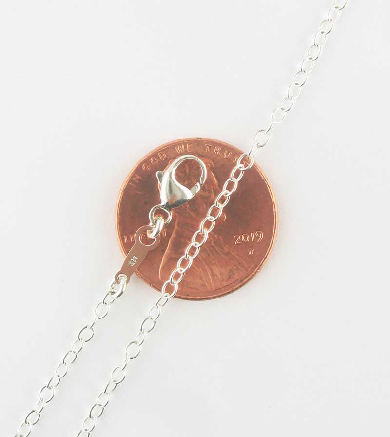 1.6 mm Simple Cable Chain, Custom length up to extra long 44 inches w/ lobster claw clasp, Unplated Sterling Silver, penny comparison