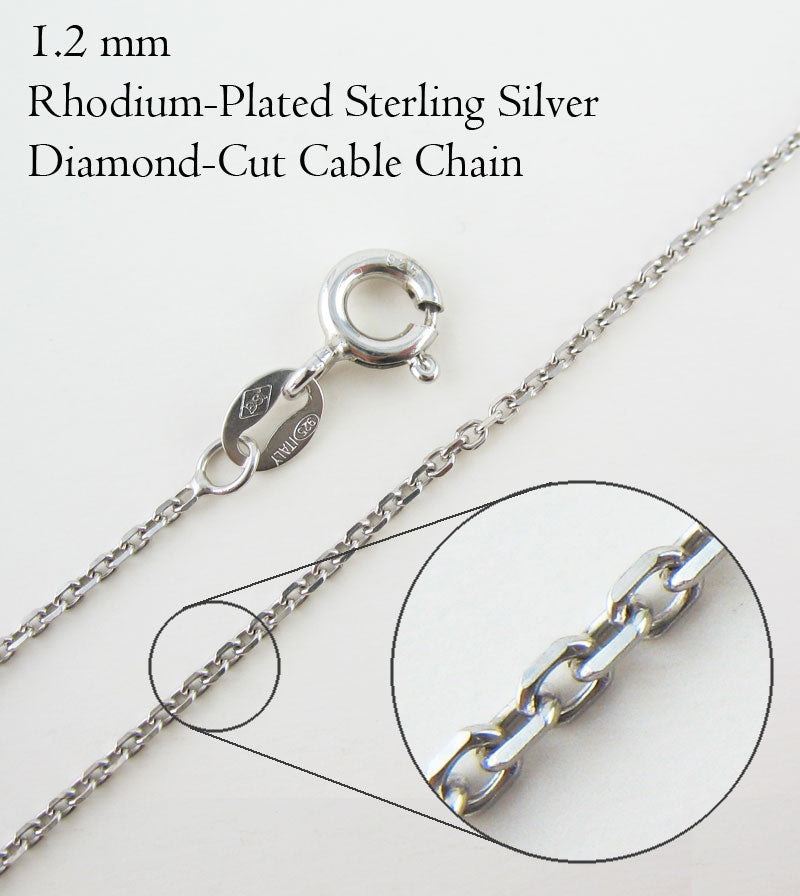 1.2 mm Diamond-Cut Cable Chain, Rhodium-Plated Sterling Silver