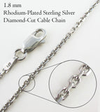 1,8 mm lange Kabelkette im Diamantschliff, rhodiniertes Sterlingsilber