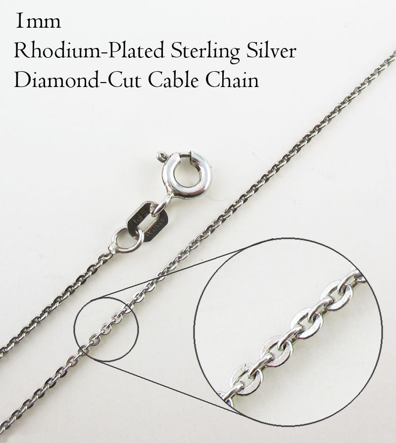 1 mm Rhodium-Plated Sterling Silver Diamond-Cut Cable Chain