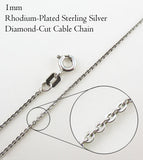 1 mm lange Kabelkette im Diamantschliff, rhodiniertes Sterlingsilber