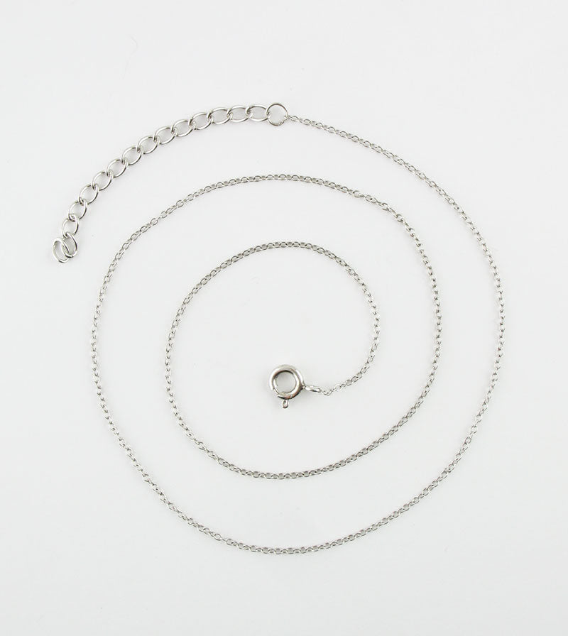1 mm Rhodium-Plated Sterling Silver Simple Cable Chain, 16" w/ 2" Extender