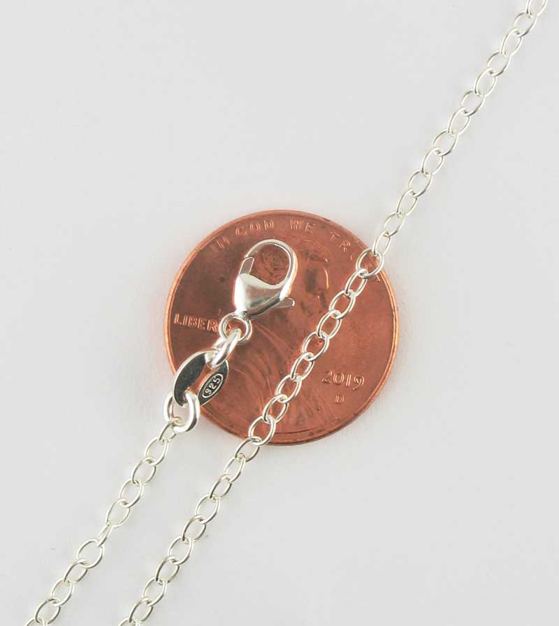 Medium Weight 2.1 mm Cable Chain Necklace Custom Length Lobster Claw Clasp, Unplated Sterling Silver, penny comparison