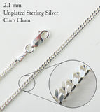 2.1 mm Curb Chain, Unplated Sterling Silver
