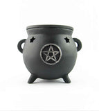 Chaudron en céramique noire avec brûleur à cône d'encens pentagramme