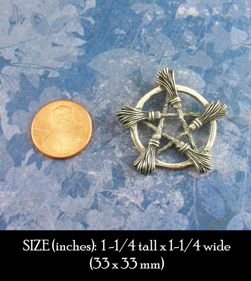 Brooms Besoms Pentacle Necklace Pendant Pentagram Wiccan Star White Witch Witchcraft Woman Pagan Wicca Witchy Unique Alchemy Gift Handle size comparison