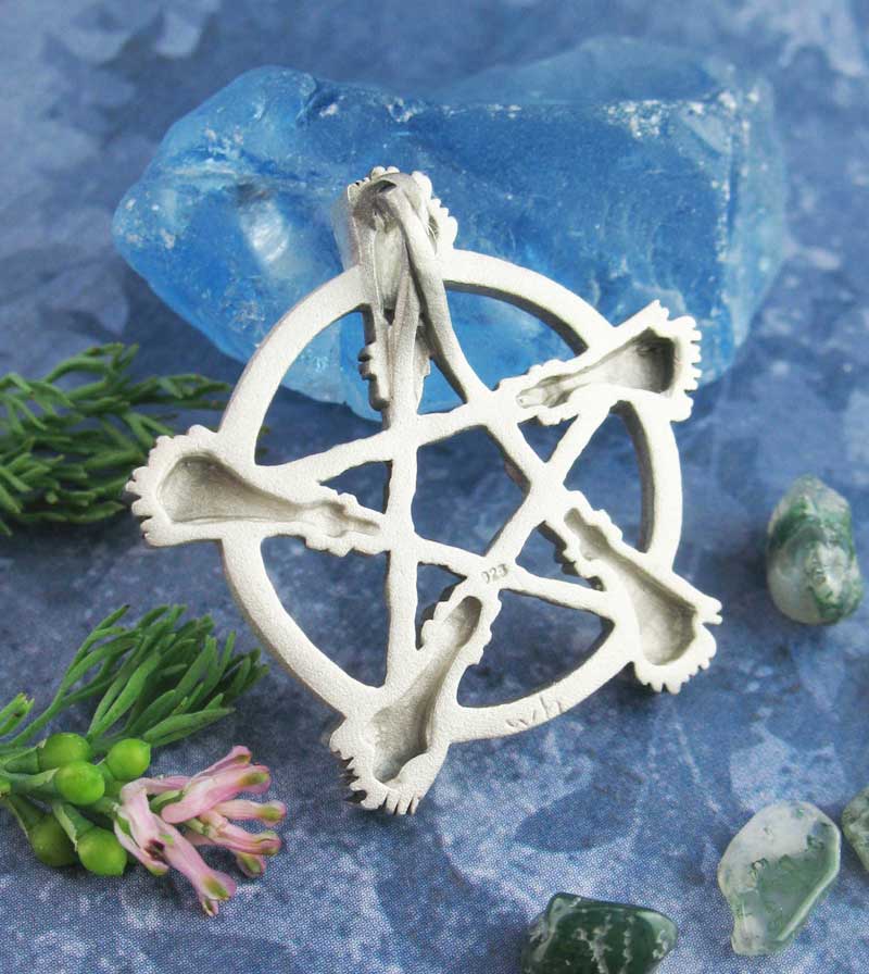 Brooms Besoms Pentacle Necklace Pendant Pentagram Wiccan Star White Witch Witchcraft Woman Pagan Wicca Witchy Unique Alchemy Gift Handle backside view