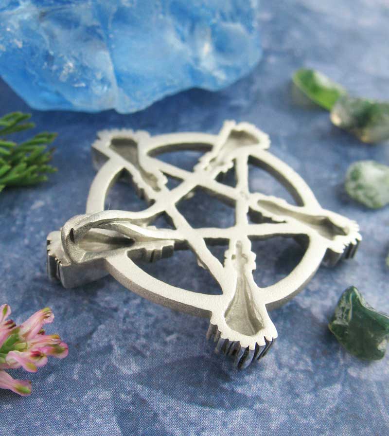 Brooms Besoms Pentacle Necklace Pendant Pentagram Wiccan Star White Witch Witchcraft Woman Pagan Wicca Witchy Unique Alchemy Gift Handle close up of bail