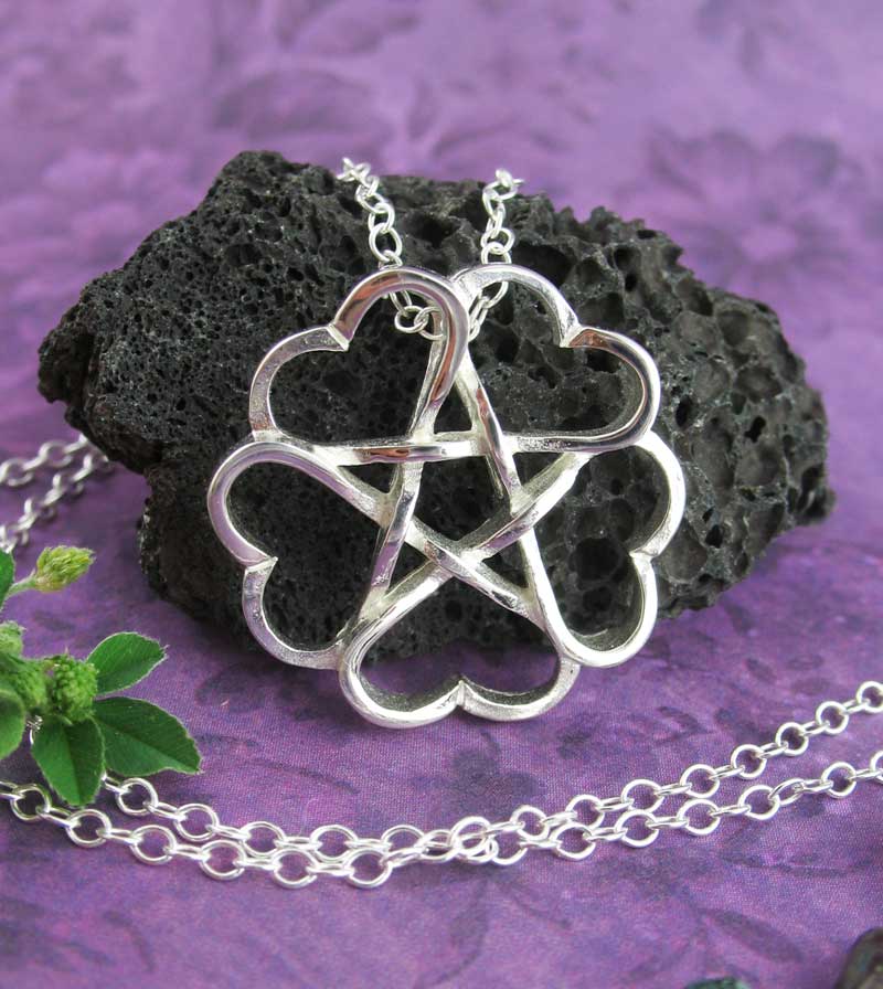 Five Hearts Hidden Pentacle Necklace Pendant Pentagram Wiccan Witchy Love Symbol Alchemy Wicca Pagan Witchcraft Amulet Gothic Silver on chain