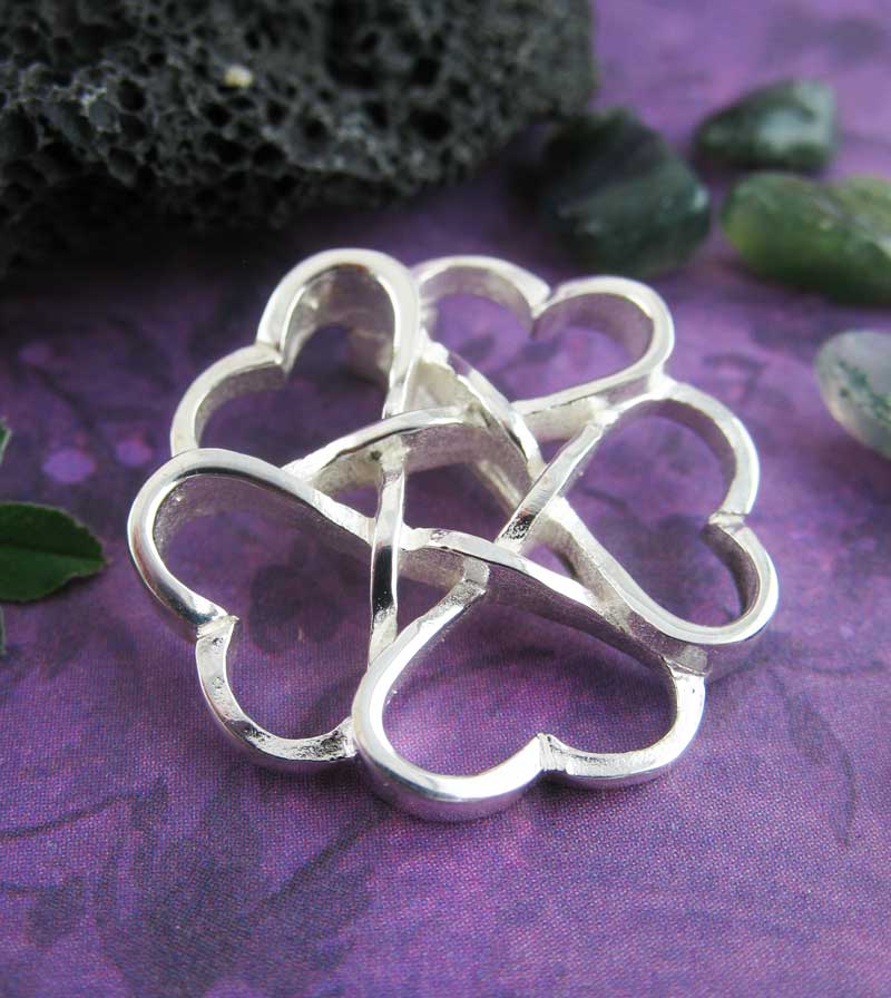 Five Hearts Hidden Pentacle Necklace Pendant Pentagram Wiccan Witchy Love Symbol Alchemy Wicca Pagan Witchcraft Amulet Gothic Silver oblique view two