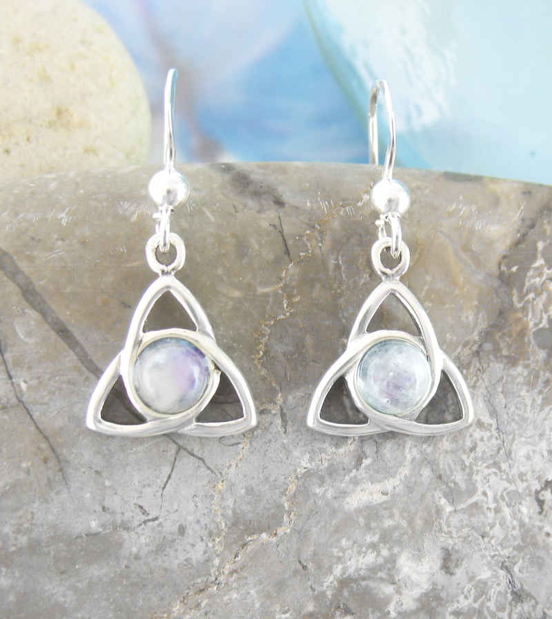 Triquetra With Rainbow Moonstone Cabochon Hook Earrings | Woot & Hammy
