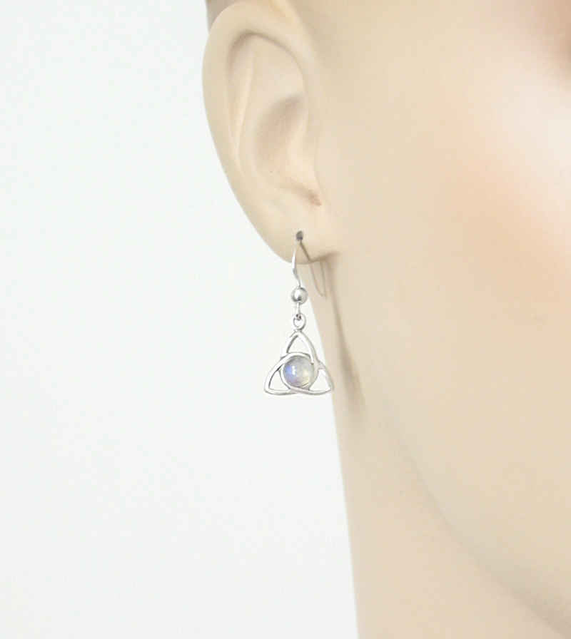 Triquetra With Rainbow Moonstone Cabochon Hook Earrings | Woot & Hammy