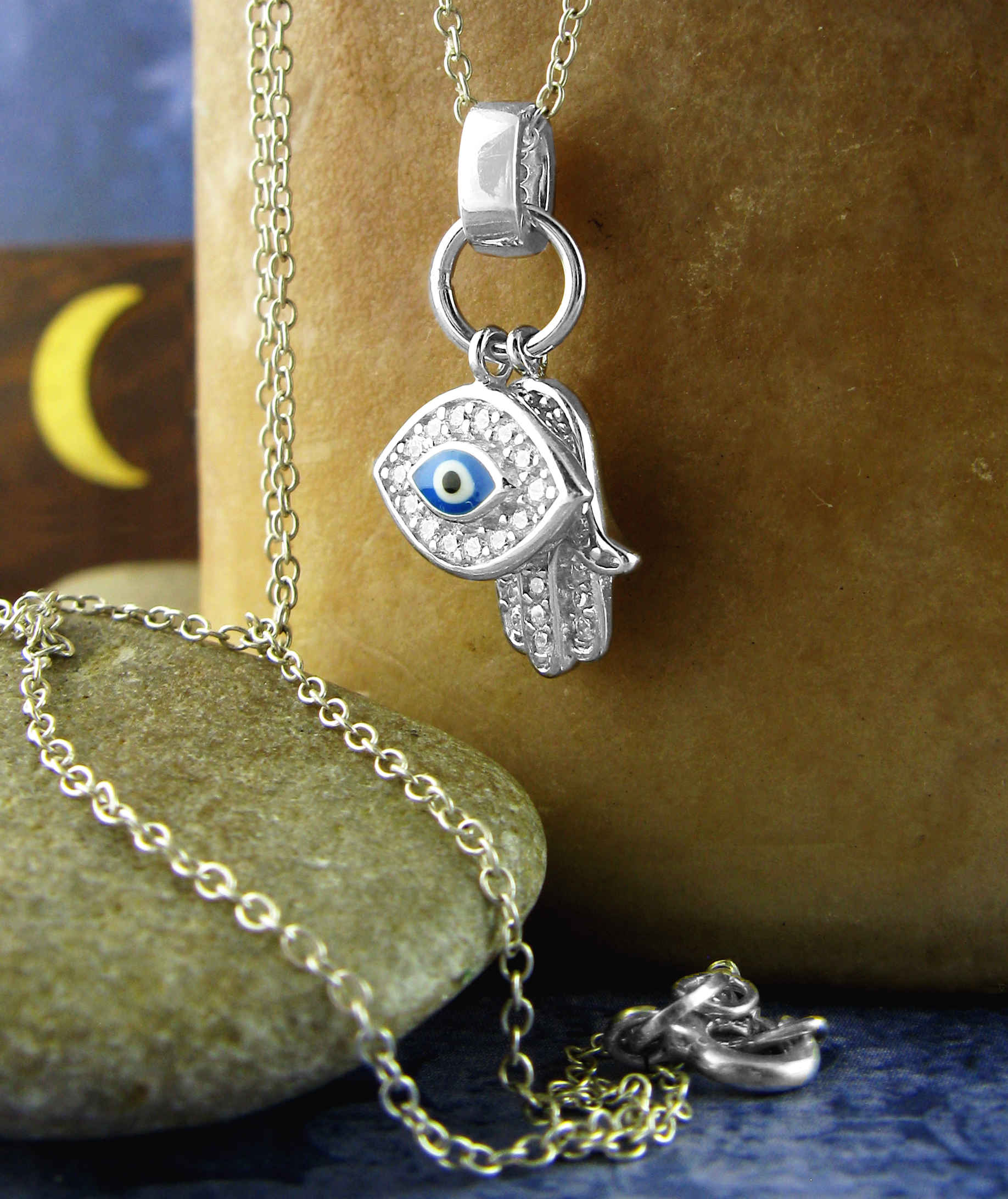 Protective Hamsa Hand Evil Eye Charms Pendant with Crystals