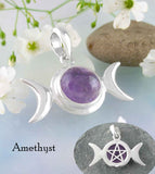 Hidden Pentacle Triple Moon Pendant With Amethyst Gemstone
