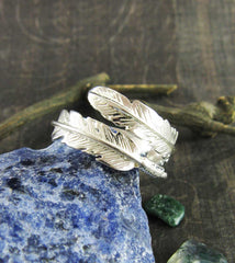 Finding a Feather Adjustable Wrap Ring Sterling Silver