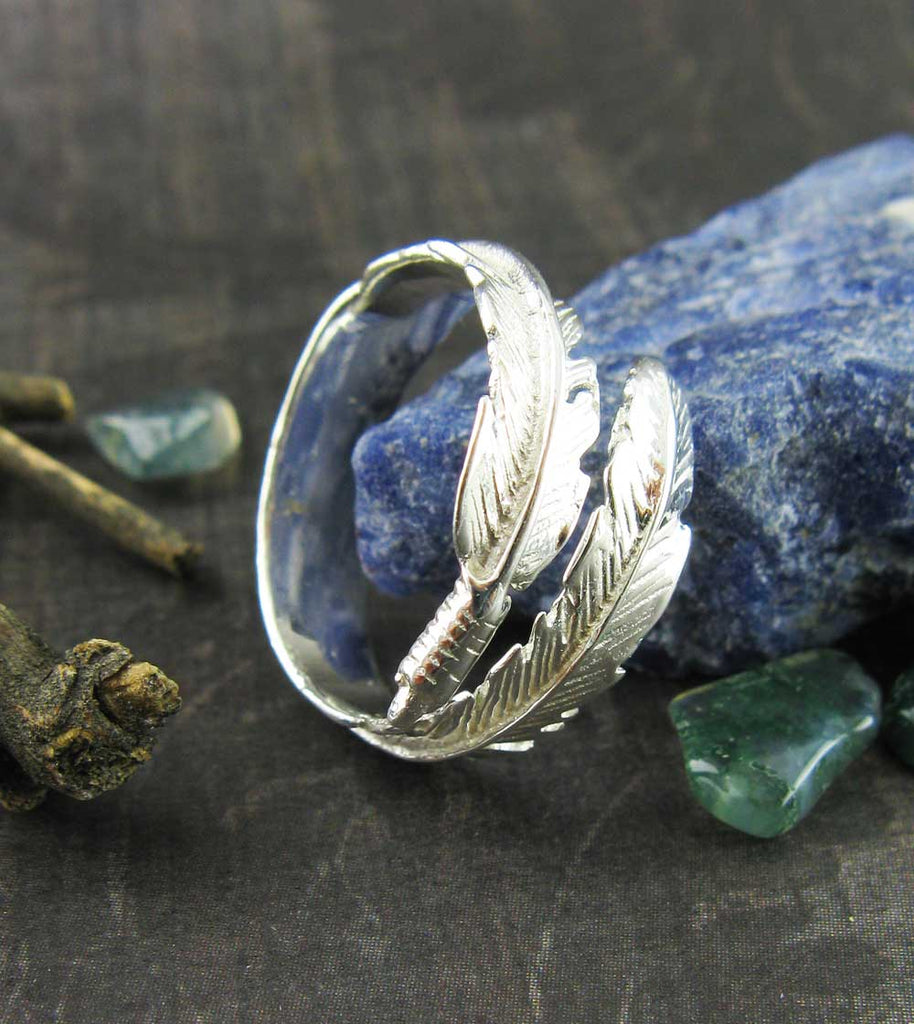 Finding a Feather Adjustable Wrap Ring Sterling Silver