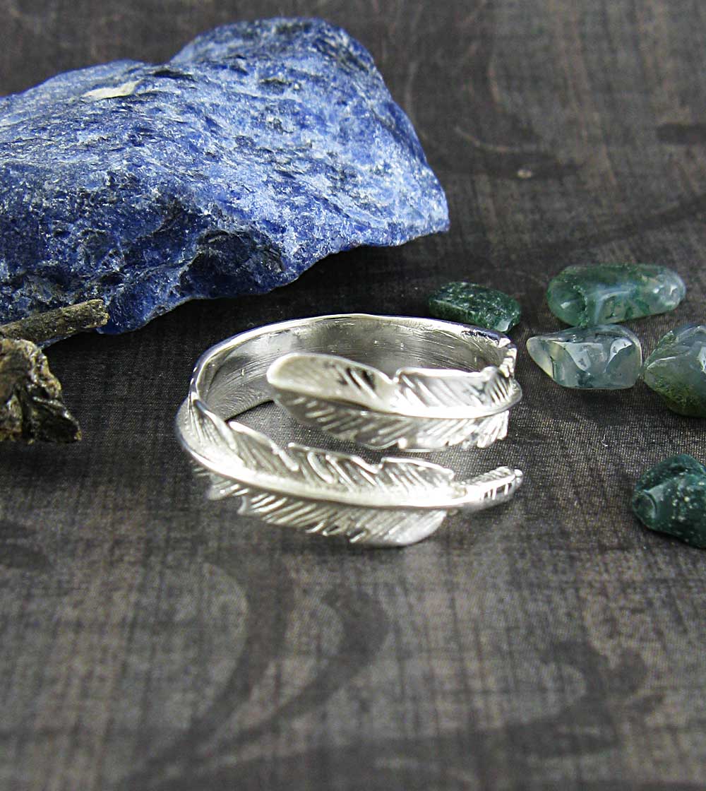 Finding a Feather Adjustable Wrap Ring Sterling Silver