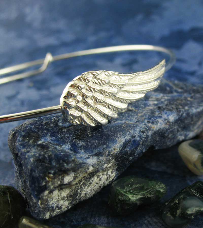 Elegant Angel Wing Adjustable Bangle Sterling Silver