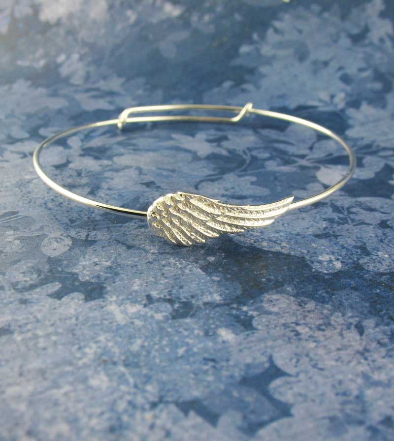 Elegant Angel Wing Adjustable Bangle Sterling Silver