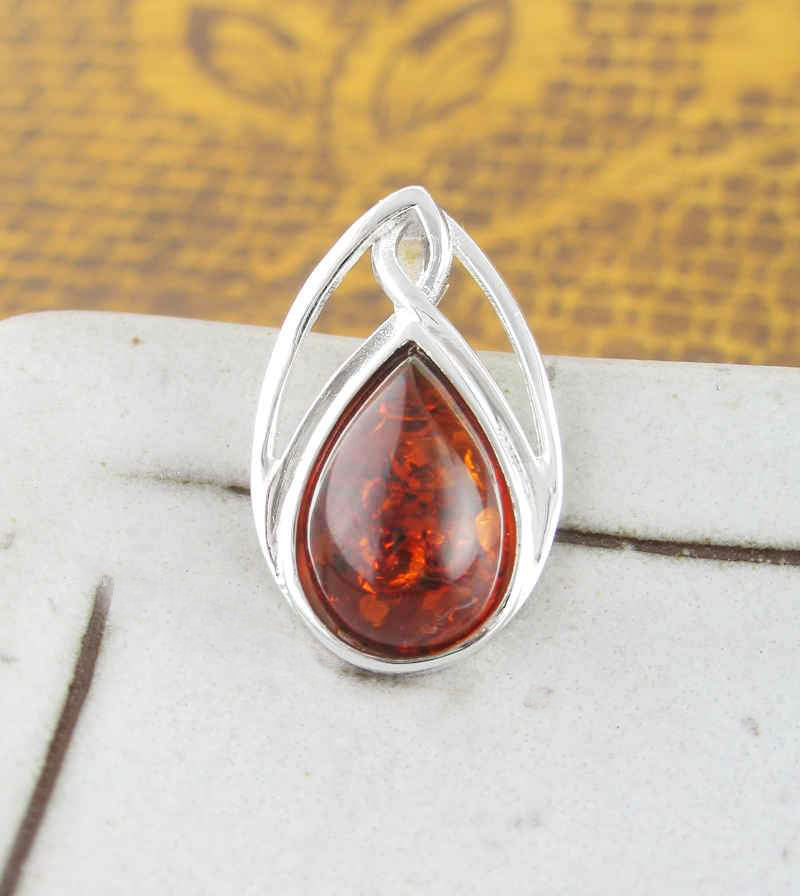 Art Nouveau Teardrop-Shaped Baltic Amber Pendant