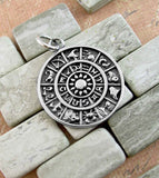 Zodiac Wheel Pendant With Astrological Signs & Symbols