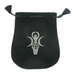 Pochette de sac déesse triple lune en velours noir avec cordon de serrage