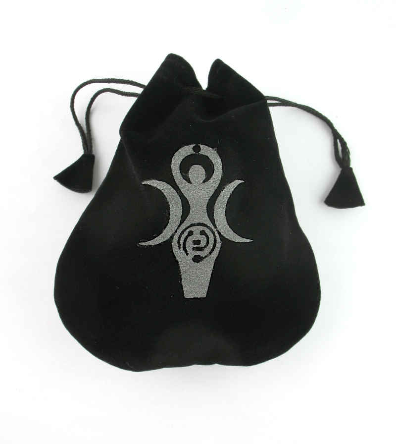 Black Velveteen Triple Moon Goddess Bag With Drawstring | woot & hammy