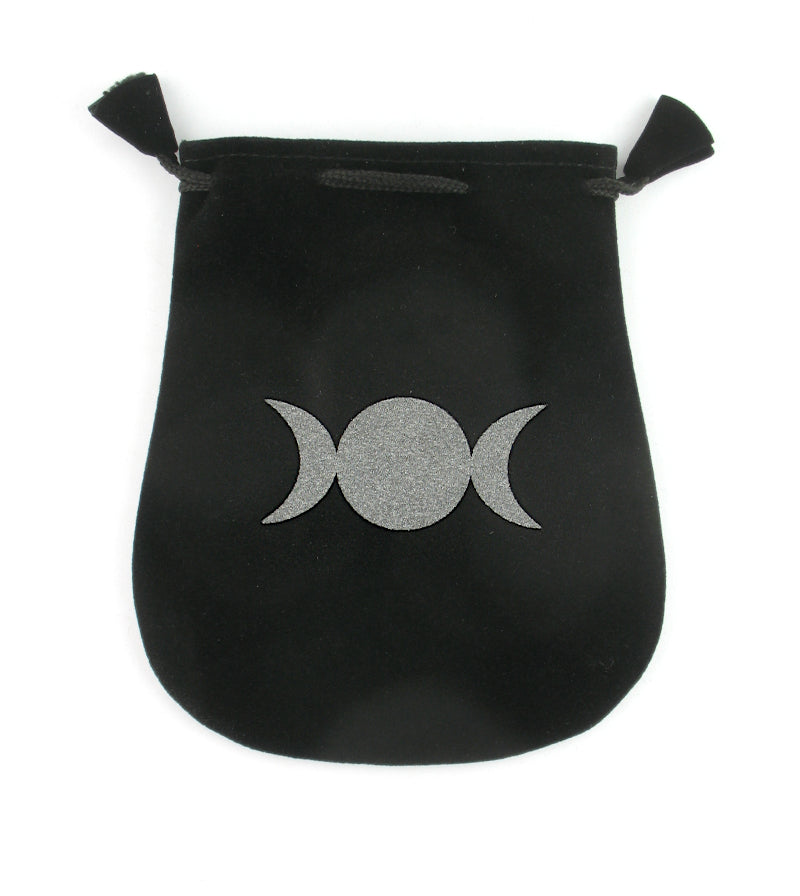 Black Velveteen Triple Moon Symbol Bag Pouch With Drawstring | woot & hammy