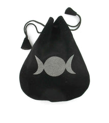 Black Velveteen Triple Moon Symbol Bag Pouch With Drawstring | woot & hammy