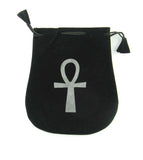 Black Velveteen Ankh Symbol Bag Pouch With Drawstring | woot & hammy
