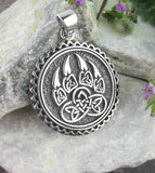 Bold Celtic Wolf Paw With Triquetra Knots Round Pendant
