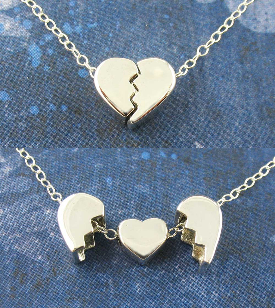 Tiny Heal a Broken Heart Pendant Necklace with Hidden Heart Boyfriend Husband Divorce Heartbreak Jewelry Breakup Gift Sterling Silver open and closed